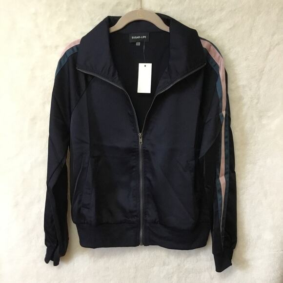 Navy Multicolor Stripe Detail Zip-Up Front Sports Jacket - Picture 8 of 16